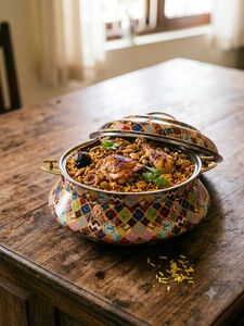 Stainless Steel Insulated Hotpot Round Casserole <b>Non</b> <b>Stick</b> Enamel Coated Interior Colorful Arabic Mosaic Food Warmer - Product Image 2