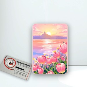 Extensiones de pestañas magnéticas rectangulares con diseño de flor de tulipán rosa y patrón de paisaje al atardecer, herramienta de belleza con base acrílica para pestañas. - Product Image 1
