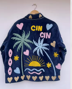 Chaqueta de Terciopelo Tejida y Transpirable para Mujer, Estilo Vacaciones de Verano, Talla Única, Corte Holgado, Diseño Floral con Palmeras - Product Image 3