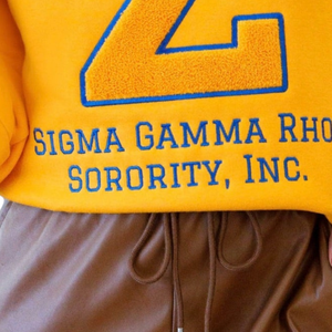 Sweat-shirt en chenille Sigma Gamma Rho pour femme, broderie dorée, mélange de coton, manches longues, coupe décontractée et élégante - Product Image 4