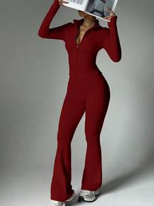 Custom <b>Women's</b> One Piece Zip Front Jumpsuit Long Sleeve Loose Activewear Fitness Yoga <b>Romper</b> Printed Breathable Eco-Friendly OEM - Product Image 6