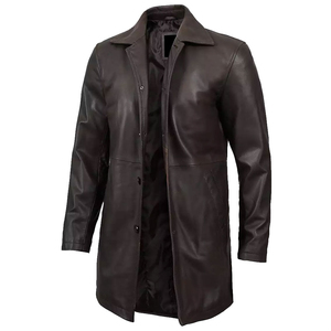 Premium Genuine <b>Leather</b> Coat for Men | <b>Long</b> Winter <b>Leather</b> <b>Jacket</b> Turn-down Collar Plus Size High Street Style Custom Logo - Product Image 2