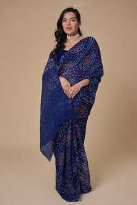 Sari de Chinnon Puro con Crepé Zari en Estilo Rai Bandhej - Product Image 3
