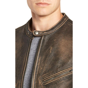 Vintage Stand Collar Leather Jacket Hooded Fashion Motorcycle <b>Coat</b> Brown Genuine Leather Cow Skin Classic Men's Front Logo - Product Image 5
