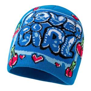 Gorros de punto sublimados con diseño personalizado OEM/ODM, gorros elásticos de algodón jacquard con logotipo bordado y lazos de frutas personalizados - Product Image 4