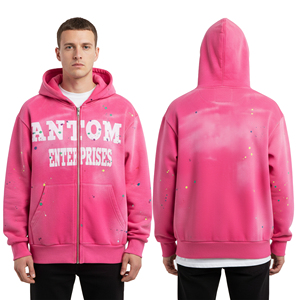 Wholesale Hoodies For <b>Men</b> Heavyweight Cotton Blend Zip Up Sun Faded Boxy Fit Custom Fashion Hoodie Bulk Wholesale - Product Image 2