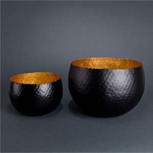 Hammered Black Gold Interior Metal Fruit Bowl Set Elegant Round Iron Serving Tableware Bowl for Hotel Restaurant <b>Wedding</b> Decor - Product Image 1