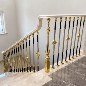 Rampe d'escalier de luxe en or blanc et noir avec balustres décoratifs élégants pour un style d'intérieur moderne en marbre - Product Image 1