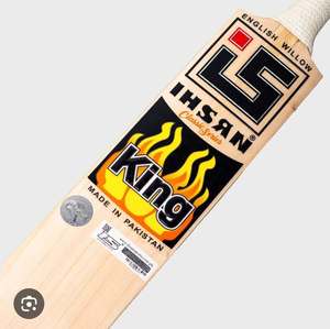 Bate de críquet Ihsan Sports King de madera de sauce inglés, duradero y ligero, con funda protectora de burbujas y lámina de agarre extra incluida. - Product Image 1