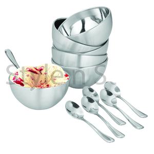 ชุดชามขนมไอศครีมสแตนเลส12ชิ้นช้อน6ชิ้นแบบใช้แล้วทิ้งชามของขวัญและช้อนชุด12ชิ้น - Product Image 1
