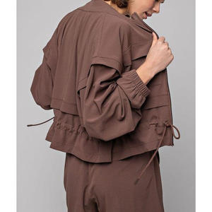 <b>Women</b> Track Suit 2 Piece Solid Color Windbreaker Windproof <b>Jacket</b> With Pocket and Adjustable Cinch and Shorts - Product Image 2