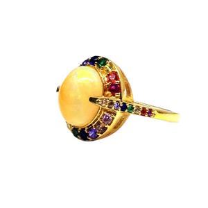 Bague en argent sterling 925 avec opale et multicolores, plaquée or - Product Image 1
