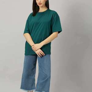 T-shirt court vert foncé oversize pour femme, coupe classique, décontracté, printemps, écologique, doux, respirant, basique, tendance - Product Image 5