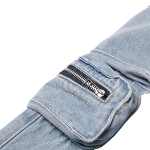 Pantalones vaqueros casuales de pierna ancha Cargo, lavado medio, corte recto, ajuste holgado, cintura media, de mezclilla, estilo urbano, venta al por mayor OEM ODM - Product Image 4