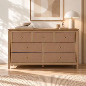 Solid <b>Oak</b> Wood Dresser <b>Cabinet</b> With 7 Drawers Large Bedroom Storage Chest Modern Home Furniture Organizer Natural Finish - Product Image 6