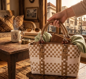 Sac fourre-tout tissé à la main en paille plastique, de luxe, vintage, avec poignée perlée, pour l'été, la plage, le shopping, sac à bandoulière pour femme, vente en gros - Product Image 6