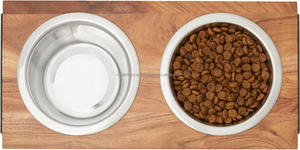 Alimentador elevado para perros con estilo moderno con comedor doble de acero superior de madera natural para perros - Product Image 5