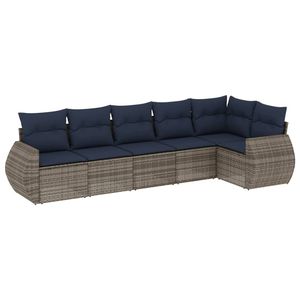 Ensemble de canapés de jardin en polyrotin gris, 6 pièces, avec coussins, meubles d'extérieur, style contemporain - Product Image 2