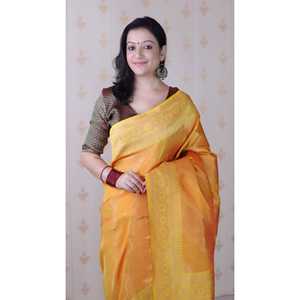 Sari en soie douce orange Bandhani Leheriya Zari tissé, robes de soirée élégantes, Elite Weaves 650g - Product Image 5