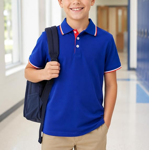 Chemises polo décontractées respirantes pour garçons, manches courtes, uniformes scolaires, chemises à blocs de couleur, mélange coton/polyester, col classique, 5-14 ans - Product Image 3