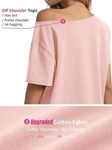 Camiseta de Mujer con Hombros Descubiertos, Color Sólido, Personalizada, de Algodón Suave, Manga Corta, Estilo Casual - Product Image 4