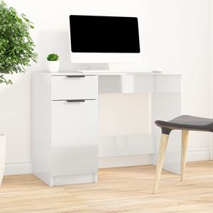 Bureau d'ordinateur rectangulaire en bois d'ingénierie blanc brillant - Product Image 3