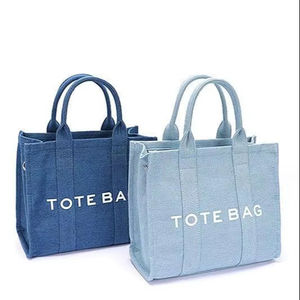 Sac fourre-tout de luxe bleu en coton, sac à bandoulière en tissu jean, sac de transport durable pour les courses quotidiennes et les voyages - Product Image 1