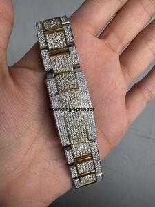 นาฬิกาข้อมือผู้ชายแบบอัตโนมัติ สองสี ประดับเพชรโมอิสซาไนต์ หน้าปัดกระจก 20 มม. ตัวเลขโรมัน ประดับเพชรเต็มเรือน สไตล์ฮิปฮอป - Product Image 6