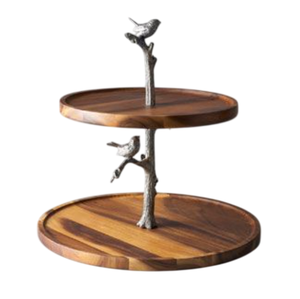 New Design Wooden Two-<b>Tier</b> <b>Cake</b> <b>Stand</b> With Metal Infinity Support Round Shape For Dessert Display - Product Image 6