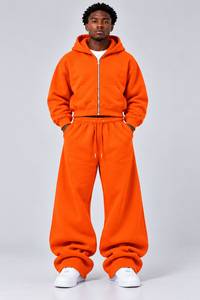 Ensemble de survêtement décontracté unisexe en molleton orange uni avec sweat à capuche zippé et pantalon de survêtement en polyester et coton - Product Image 3