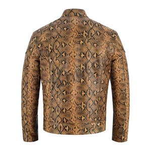 Blouson moto homme en cuir PU gaufré imprimé serpent, col montant, fermeture éclair, coupe ajustée, longueur standard, style automne - Product Image 2
