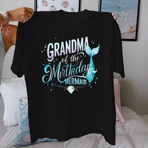 เสื้อยืดผ้าฝ้ายบริสุทธิ์สำหรับผู้หญิงลายนางเงือกวันเกิดใส่สบาย - Product Image 3