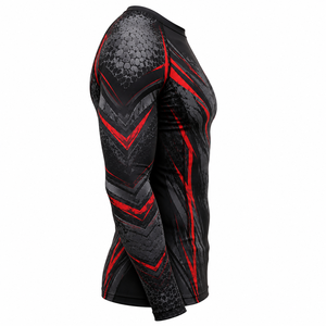Camiseta Deportiva de Compresión para Hombre, Diseño Energético en Negro y Rojo, Poliéster/Nailon, Cuello Redondo, Manga Larga, Secado Rápido - Product Image 5