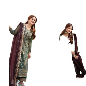 Vestidos Tradicionales Étnicos Indios y Pakistaníes para Mujer, en Georgette Sintética con Lentejuelas de 5mm, Bordados con Patrones Elegantes - Product Image 1