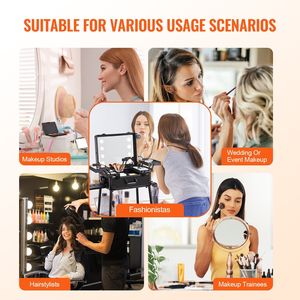 Valigetta Professionale per Cosmetici da Viaggio con Specchio Illuminato, 4 Vassoi Portaoggetti, Porta Pennelli, Ruote Girevoli e Chiusura di Sicurezza - Product Image 6