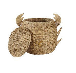 Cute Crab Water Hyacinth Storage <b>Basket</b> <b>with</b> <b>Lid</b> Woven Animal Shaped Toy Organizer Bin for Kids Room - Product Image 2
