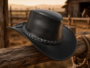 Genuine Leather Leather Cowboy <b>Hat</b> Black <b>Western</b> Ranch Style Handmade Braided Band Unisex Wholesale Fashion Cap - Product Image 1