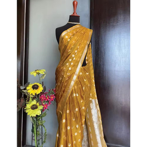 Indian New Trendy <b>Designer</b> Soft Banarasi Saree Embroidery Heavy Pallu Same Weaving Border Blouse Winter Floor-Length - Product Image 1