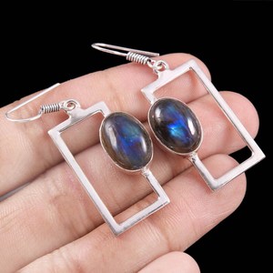 Blue Flashy Labradorite <b>Earrings</b> 925 Sterling <b>Silver</b> Minimalist Handmade <b>Dangle</b> Drop <b>Earrings</b> Natural Gemstone Jewelry Gift - Product Image 2