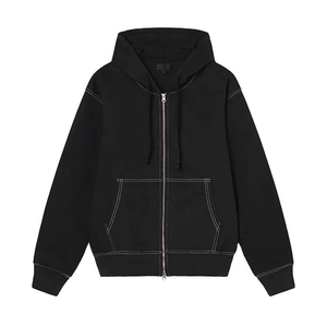 Sweat-shirt à capuche zippé noir pour homme en coton French Terry, coupe classique, décontracté, pour l'automne - Product Image 3
