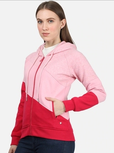 Sudadera con Capucha y Cierre de Cremallera para Mujer, Estampada con Puntos, en Rosa y Rojo, Corte Regular, 100% Algodón Tejido, Ropa Casual de Invierno - Product Image 3