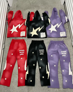 OEM ODM Custom Streetwear Tracksuit Plus Size Full <b>Zip</b> <b>up</b> French Terry Cotton Puff Print 450GSM Men's Hoodie Set - Product Image 2