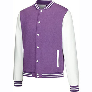 Unisex Black <b>Purple</b> Varsity Jacket 100% Wool Genuine Leather Stand Collar Regular Fit Waterproof Windproof Eco-Friendly Winter - Product Image 3