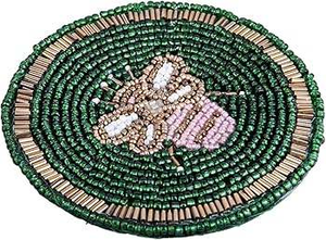 Exclusive Design Handcrafted Beaded Butterfly Tea Coaster <b>Red</b> and Golden with <b>Sequin</b> Details for Elegant Table Decor coaster - Product Image 2
