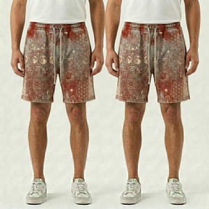 Shorts de bain vintage déchirés pour hommes, style streetwear, en polyester/coton, taille élastique avec cordon, poches, pour l'extérieur - Product Image 5