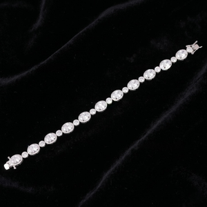 Bracelet tennis classique en argent 925 plaqué rhodium avec moissanite taille ovale sertie griffe, certifié par un tiers, bijoux de mariage pour femme - Product Image 1