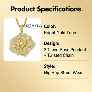 18K <b>Solid</b> <b>Gold</b> Rose <b>Pendant</b> With Round Lab Grown Diamond Unisex Luxury Flower Charm <b>Pendant</b> - Product Image 5