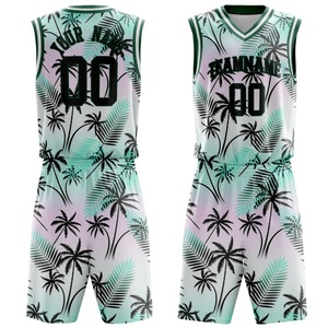 Conjunto de Baloncesto Estilo Verano: Camiseta y Pantalones Cortos con Diseño de Hojas Tropicales, Ropa Deportiva de Alto Rendimiento, Logotipo Personalizado, Proveedor Mayorista de Fábrica - Product Image 1