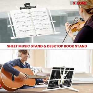 Support de livre pliable tout en métal, support de musique de bureau réglable avec porte-partiture portable MUS FLD WH - Product Image 5