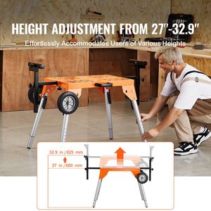 Supporto da banco per falegnameria con capacità di carico di 150 kg e supporto mobile pieghevole in acciaio per seghe a troncare - Altezza regolabile - Product Image 2
